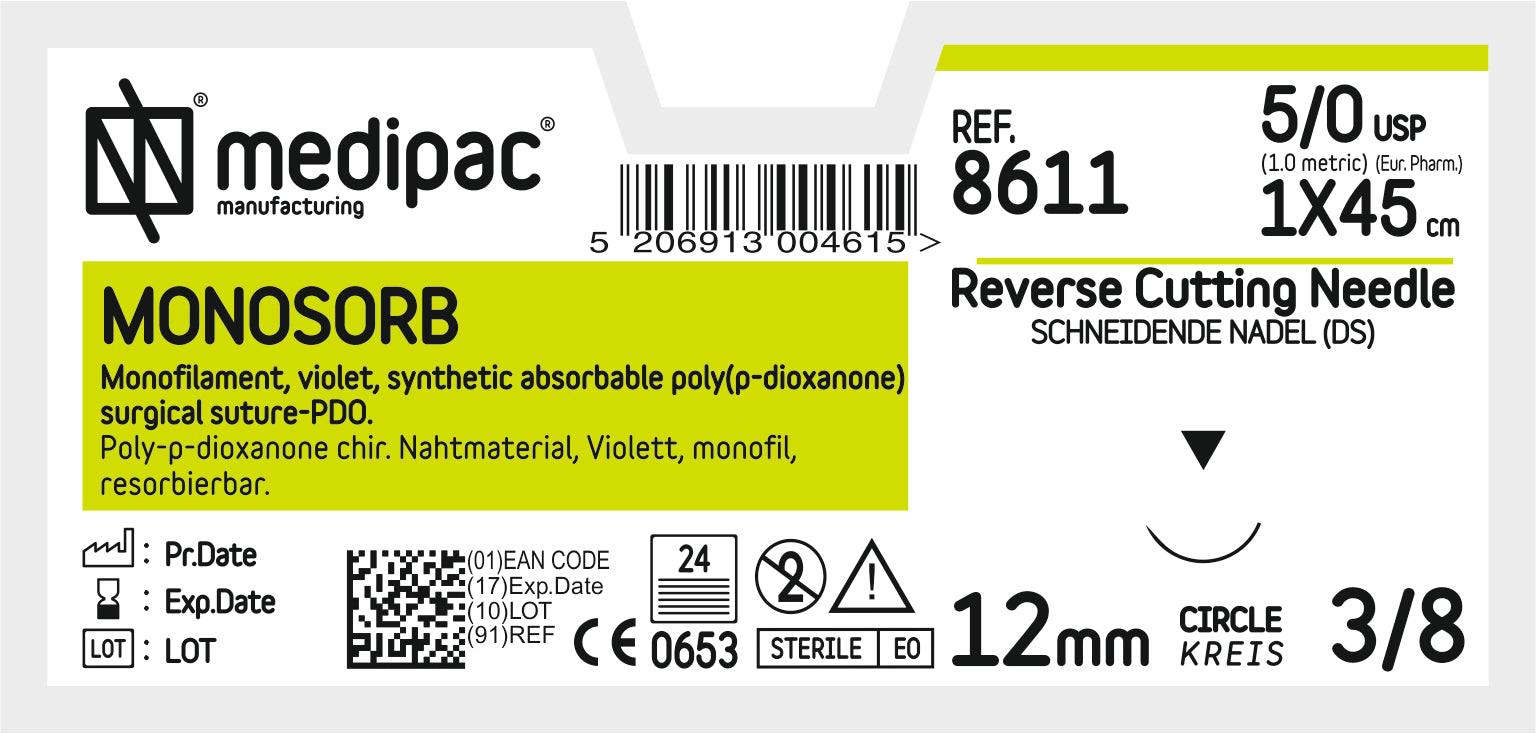 MONOSORB 5/0 45cm 12mm 3/8 circle, reverse - 24 Pack