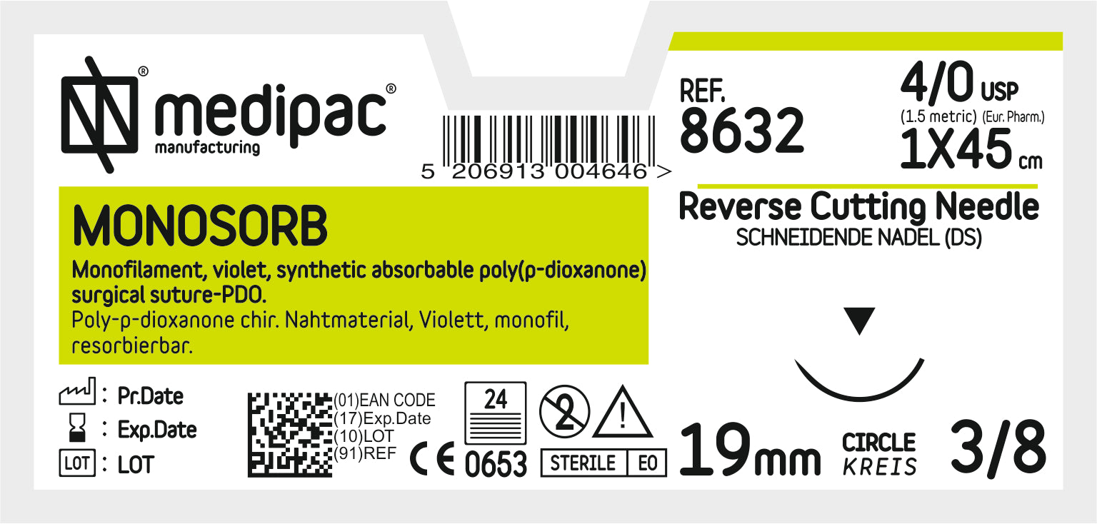 MONOSORB 4/0, 45cm 19mm 3/8 circle, reverse - 24 Pack