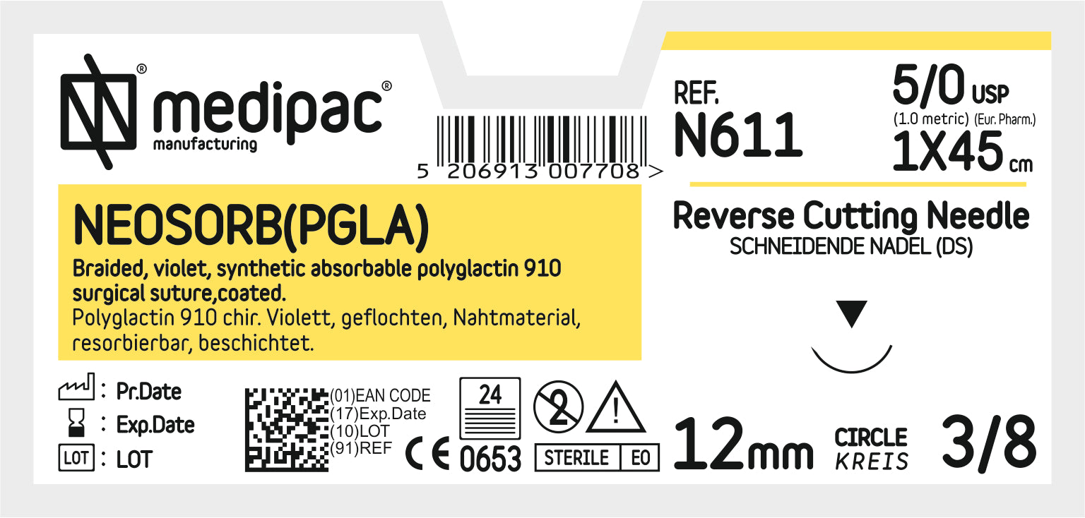 NEOSORB 5/0 45cm 12mm 3/8 circle, reverse - 24 Pack