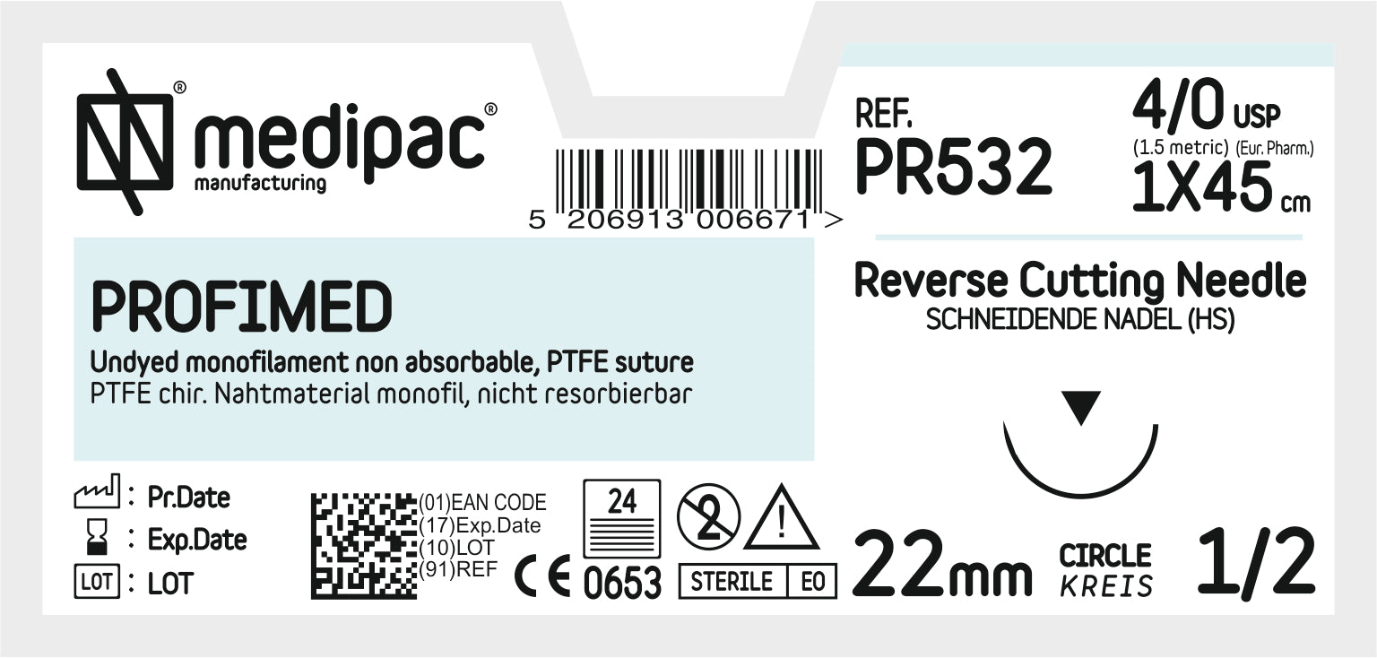 PROFIMED 4/0 45cm 22mm 1/2 circle, reverse - 24 Pack