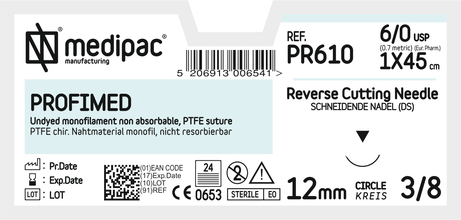 PROFIMED 6/0 45cm 12mm 3/8 circle - 24 Pack