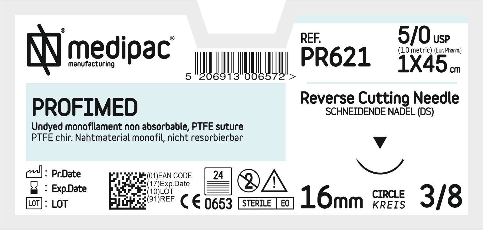 PROFIMED 5/0 45cm 16mm 3/8 circle, reverse - 24 Pack