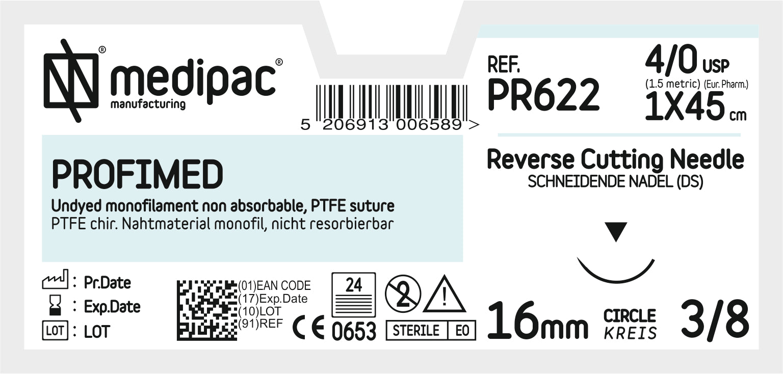 PROFIMED 4/0 45cm 16mm 3/8 circle, reverse - 24 Pack