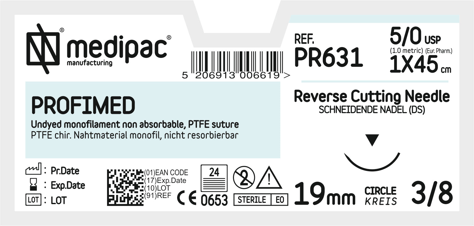 PROFIMED 5/0 45cm 19mm 3/8 circle, reverse - 24 Pack