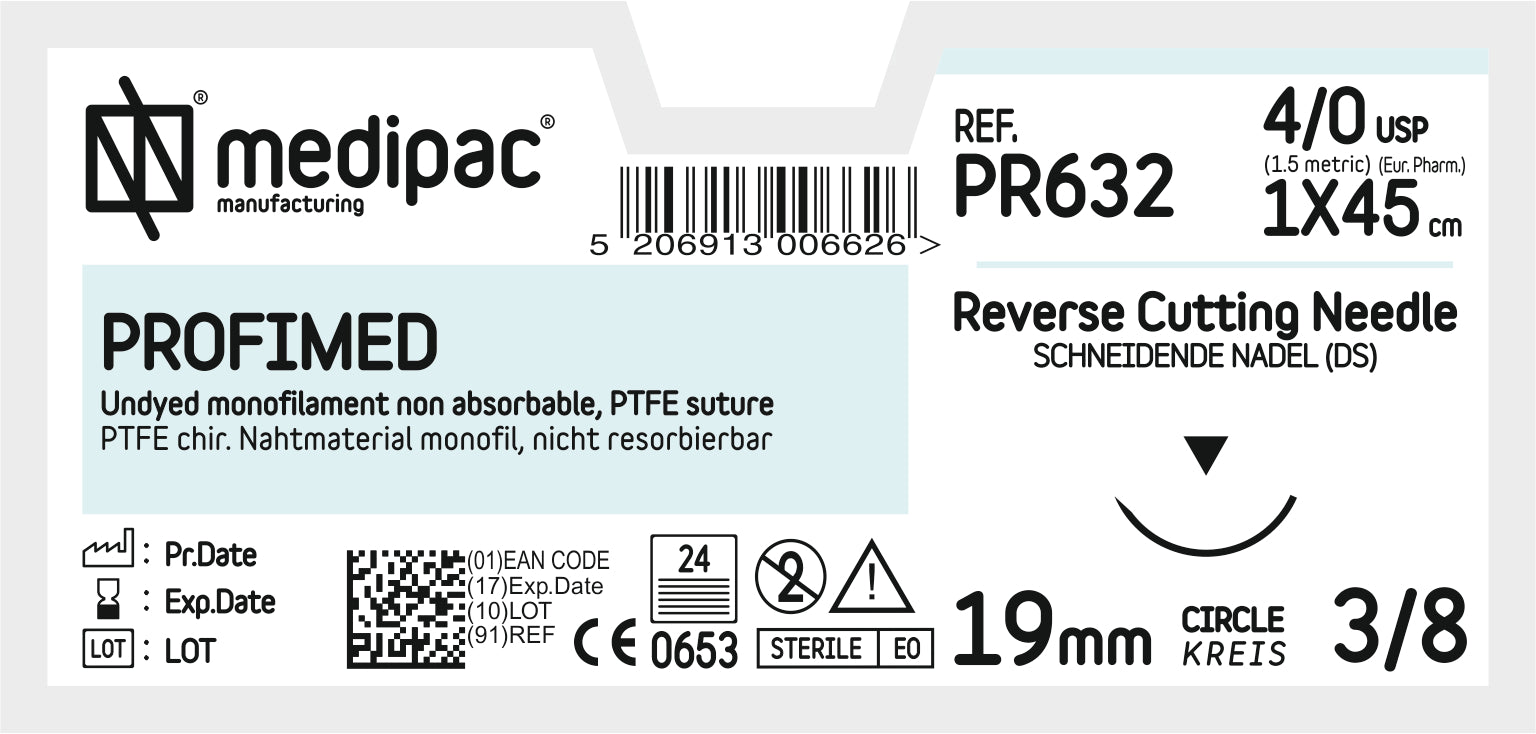 PROFIMED 4/0 45cm 19mm 3/8 circle, reverse - 24 Pack